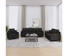 Sofa Sofos komplektas su pagalvėmis, 3 dalių, juodas, audinys