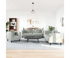 Sofa Sofos komplektas su pagalvėmis, 3 dalių, pilkas, aksomas