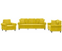 Sofa Sofos komplektas su pagalvėmis, 3 dalių, geltonas, aksomas