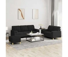 Sofa Sofos komplektas su pagalvėmis, 3 dalių, juodas, audinys
