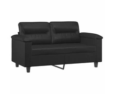 Sofa Sofos komplektas su pagalvėmis, 3 dalių, juodas, dirbtinė oda