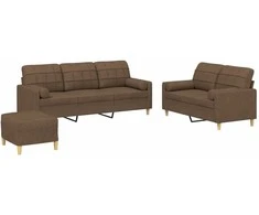 Sofa Sofos komplektas su pagalvėmis, 3 dalių, rudas, audinys