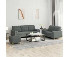 Sofa Sofos komplektas su pagalvėmis, 3 dalių, pilkas, audinys