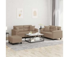 Sofa Sofos komplektas su pagalvėmis, 3 dalių, kapučino, dirbtinė oda