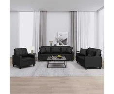 Sofa Sofos komplektas su pagalvėmis, 3 dalių, juodas, dirbtinė oda