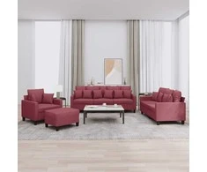 Sofa Sofos komplektas su pagalvėmis, 4 dalių, vyno, audinys