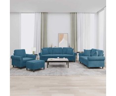 Sofa Sofos komplektas su pagalvėmis, 4 dalių, mėlynas, aksomas
