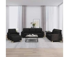 Sofa Sofos komplektas su pagalvėmis, 4 dalių, juodas, audinys
