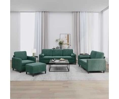 Sofa Sofos komplektas su pagalvėmis, 4 dalių, žalias, aksomas