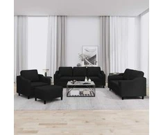 Sofa Sofos komplektas su pagalvėmis, 4 dalių, juodas, audinys