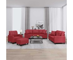 Sofa Sofos komplektas su pagalvėmis, 4 dalių, vyno, dirbtinė oda
