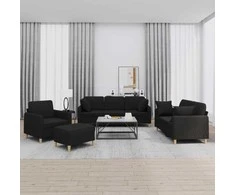 Sofa Sofos komplektas su pagalvėmis, 4 dalių, juodas, audinys