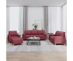 Sofa Sofos komplektas su pagalvėmis, 4 dalių, vyno, audinys