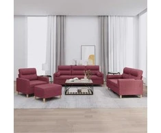 Sofa Sofos komplektas su pagalvėmis, 4 dalių, vyno, audinys