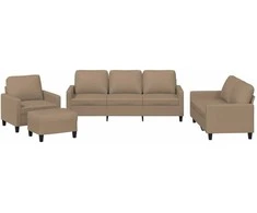Sofa Sofos komplektas su pagalvėmis, 4 dalių, kapučino, dirbtinė oda
