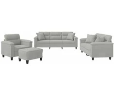 Sofa Sofos komplektas su pagalvėmis, 4 dalių, pilkas, audinys