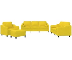 Sofa Sofos komplektas su pagalvėmis, 4 dalių, geltonas, audinys