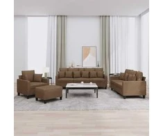 Sofa Sofos komplektas su pagalvėmis, 4 dalių, rudas, audinys