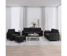 Sofa Sofos komplektas su pagalvėmis, 4 dalių, juodas, aksomas
