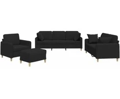 Sofa Sofos komplektas su pagalvėmis, 4 dalių, juodas, audinys