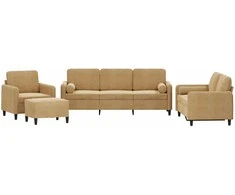 Sofa Sofos komplektas su pagalvėmis, 4 dalių, rudas, aksomas