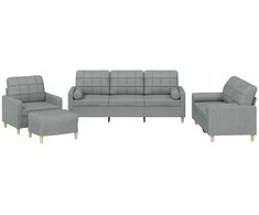 Sofa Sofos komplektas su pagalvėmis, 4 dalių, pilkas, audinys