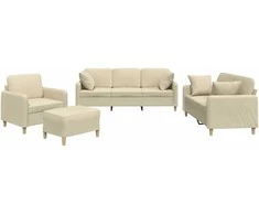 Sofa Sofos komplektas su pagalvėmis, 4 dalių, kreminis, audinys