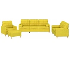 Sofa Sofos komplektas su pagalvėmis, 4 dalių, geltonas, audinys