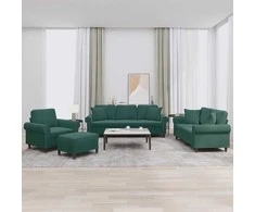 Sofa Sofos komplektas su pagalvėmis, 4 dalių, žalias, aksomas