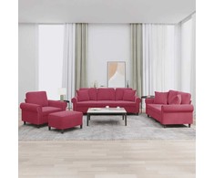 Sofa Sofos komplektas su pagalvėmis, 4 dalių, vyno, aksomas