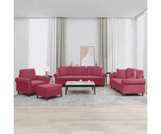 Sofa Sofos komplektas su pagalvėmis, 4 dalių, vyno, aksomas