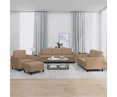 Sofa Sofos komplektas su pagalvėmis, 4 dalių, kapučino, dirbtinė oda