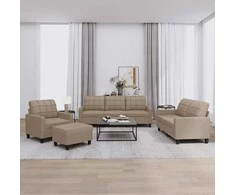 Sofa Sofos komplektas su pagalvėmis, 4 dalių, kapučino, dirbtinė oda