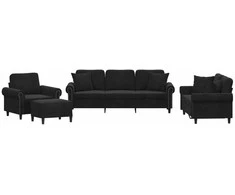 Sofa Sofos komplektas su pagalvėmis, 4 dalių, juodas, aksomas