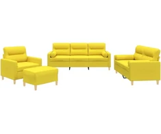 Sofa Sofos komplektas su pagalvėmis, 4 dalių, geltonas, audinys