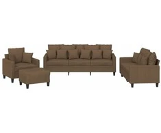 Sofa Sofos komplektas su pagalvėmis, 4 dalių, rudas, audinys