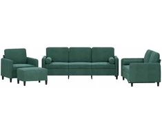 Sofa Sofos komplektas su pagalvėmis, 4 dalių, žalias, aksomas