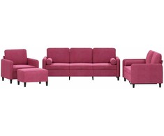 Sofa Sofos komplektas su pagalvėmis, 4 dalių, vyno, aksomas