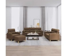 Sofa Sofos komplektas su pagalvėmis, 4 dalių, rudas, audinys