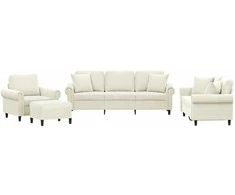 Sofa Sofos komplektas su pagalvėmis, 4 dalių, kreminis, aksomas