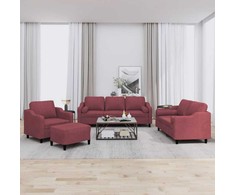 Sofa Sofos komplektas su pagalvėmis, 4 dalių, vyno, audinys