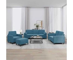 Sofa Sofos komplektas su pagalvėmis, 4 dalių, mėlynas, aksomas