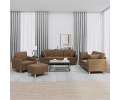 Sofa Sofos komplektas su pagalvėmis, 4 dalių, rudas, audinys