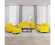 Sofa Sofos komplektas su pagalvėmis, 4 dalių, geltonas, audinys