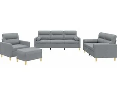 Sofa Sofos komplektas su pagalvėmis, 4 dalių, pilkas, audinys
