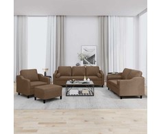 Sofa Sofos komplektas su pagalvėmis, 4 dalių, rudas, audinys