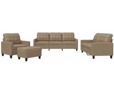 Sofa Sofos komplektas su pagalvėmis, 4 dalių, kapučino, dirbtinė oda