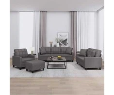 Sofa Sofos komplektas su pagalvėmis, 4 dalių, pilkas, dirbtinė oda