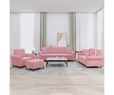 Sofa Sofos komplektas su pagalvėmis, 4 dalių, rožinis, aksomas