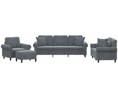 Sofa Sofos komplektas su pagalvėmis, 4 dalių, pilkas, aksomas
